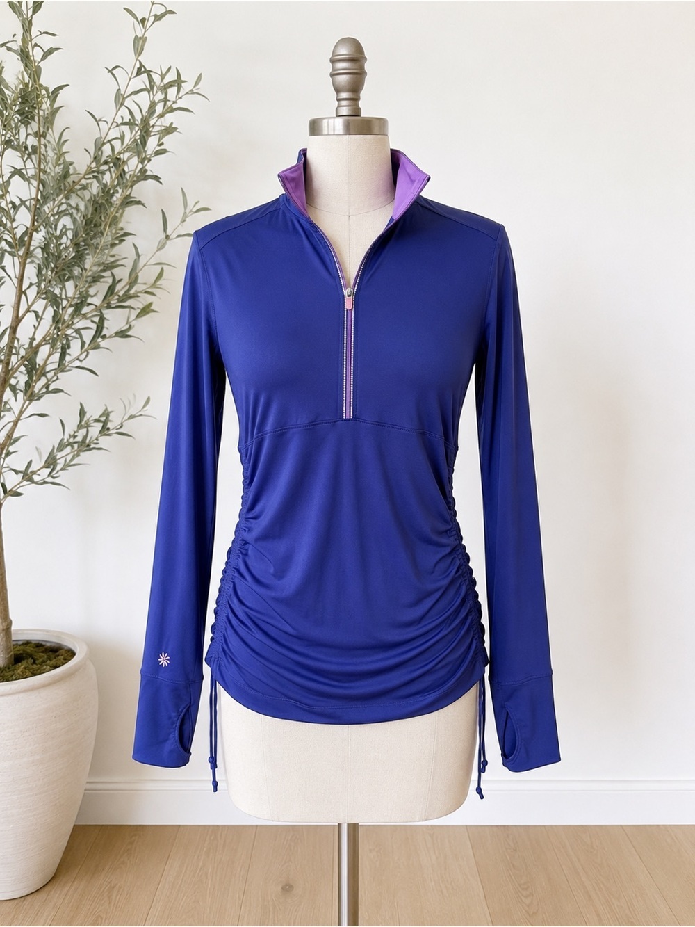 Athleta Hot Shot Cover Up 1/2 Zip Performance Shirt Long Sleeve Ruched Sides S